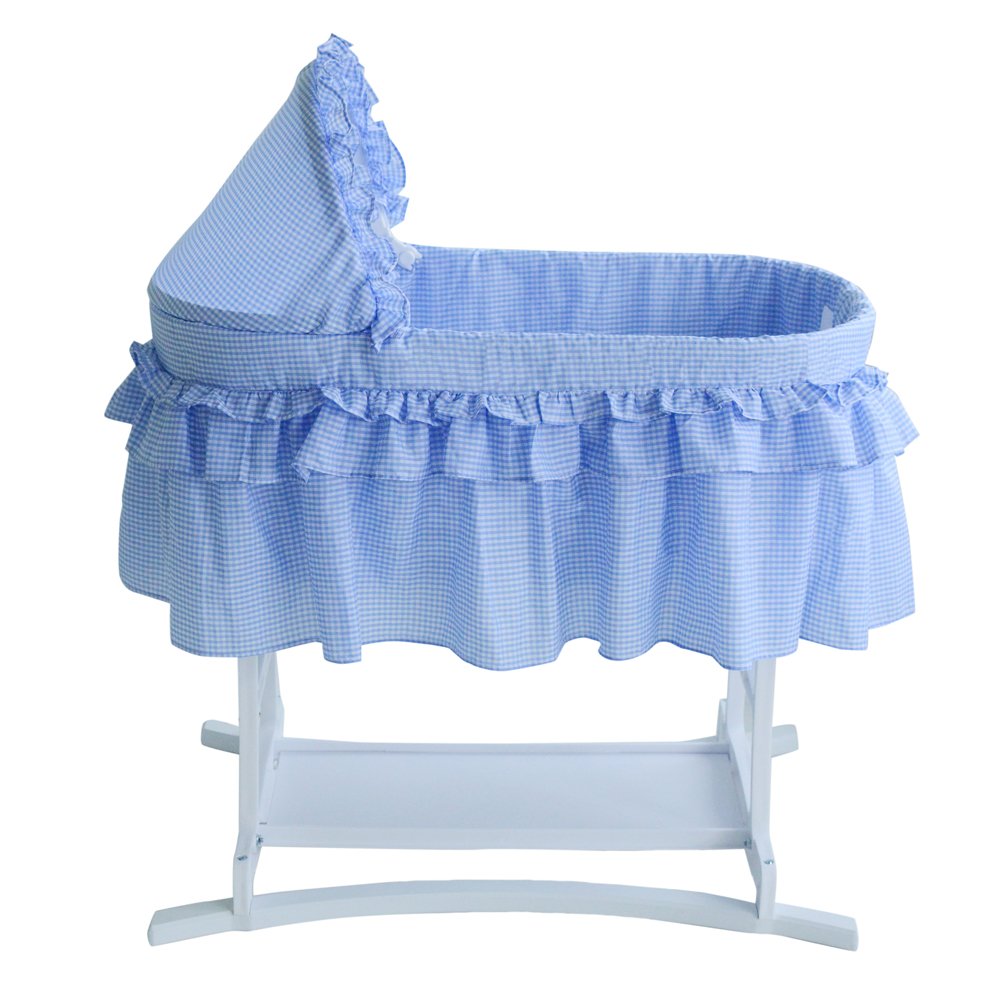 Lamont Home Newborn Good Night Baby Bassinet with Half Blue Gingham Skirt