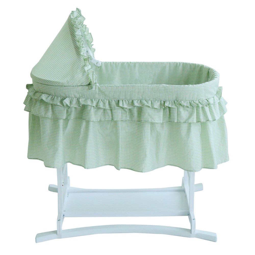 Lamont Home Newborn Good Night Baby Bassinet with Half Sage Gingham Skirt