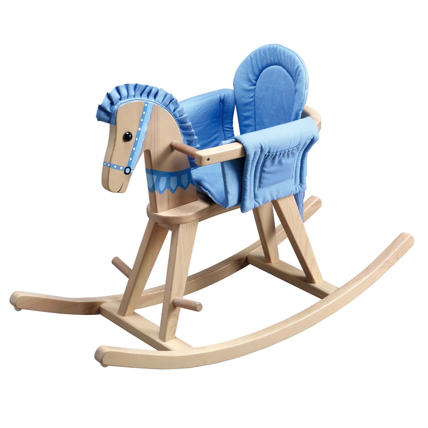 Teamson Kids Children Safari Natural Rocking Horse with Blue Pad