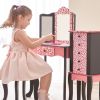 Teamson Kids Dollhouse Furniture Leopard Vanity Table and Stool Set