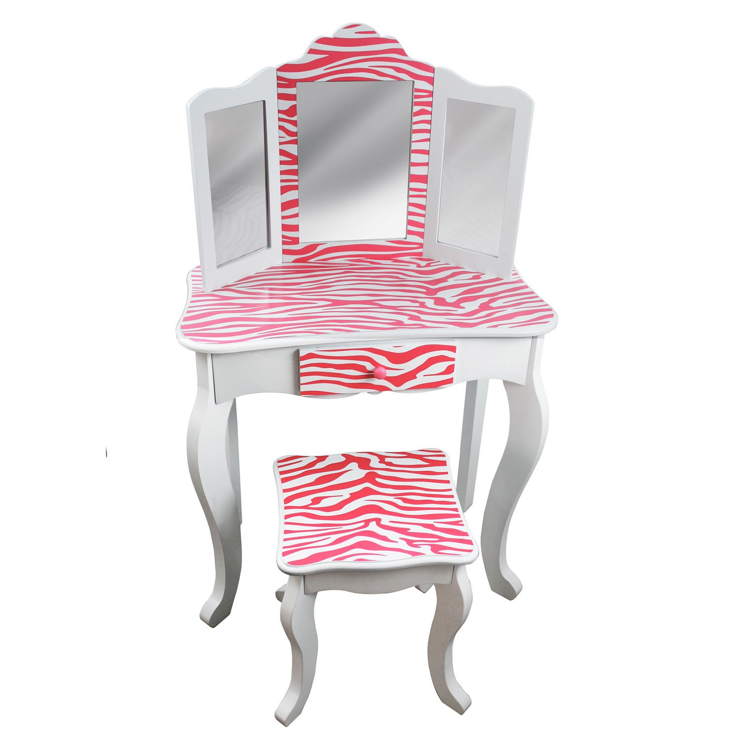 Teamson Kids Dollhouse Furniture Zebra Vanity Table and Stool Set