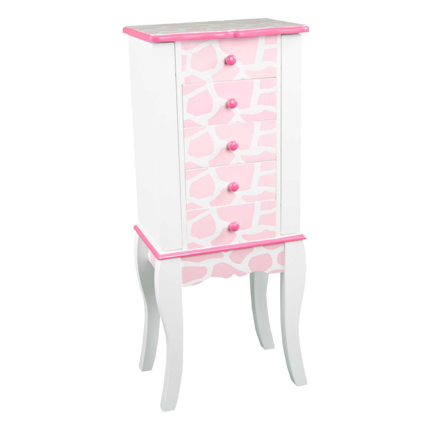 Teamson Kids Dollhouse Furniture Fashion Prints Jewelry Chest Armoire - Giraffe (Baby Pink / White)