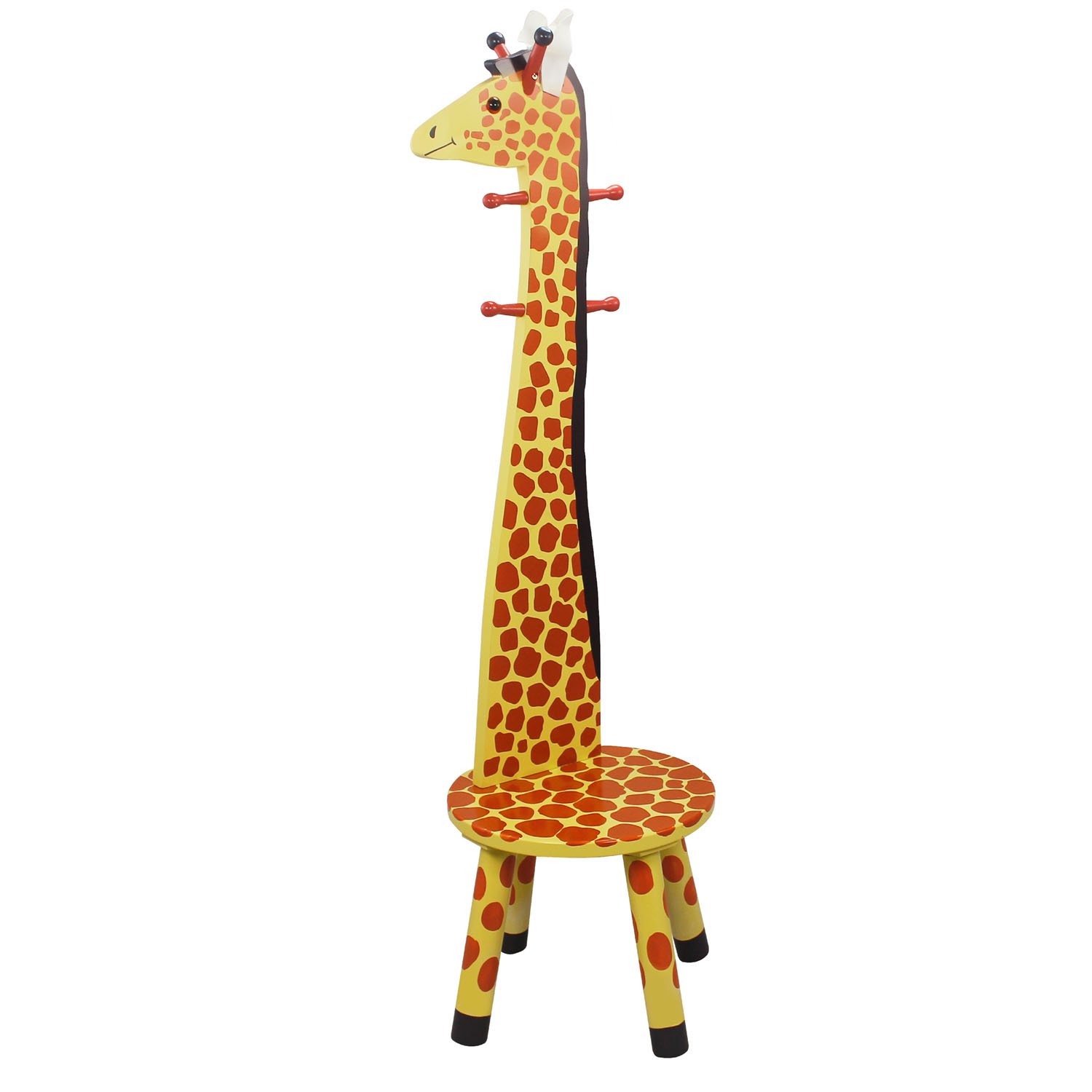 Teamson Kids Children Safari Stool with Coat Rack - Giraffe