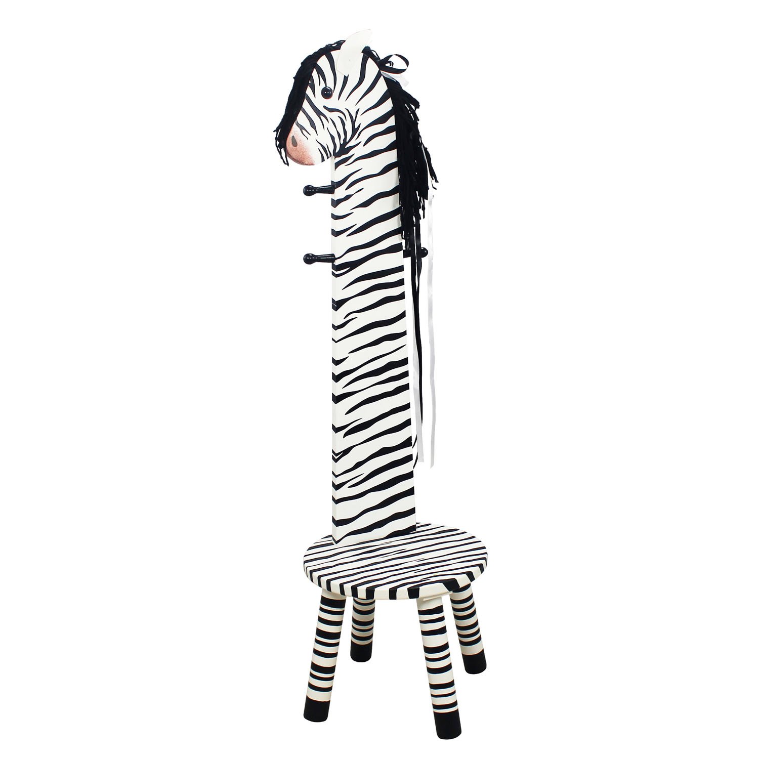 Teamson Kids Children Safari Stool with Coat Rack - Zebra