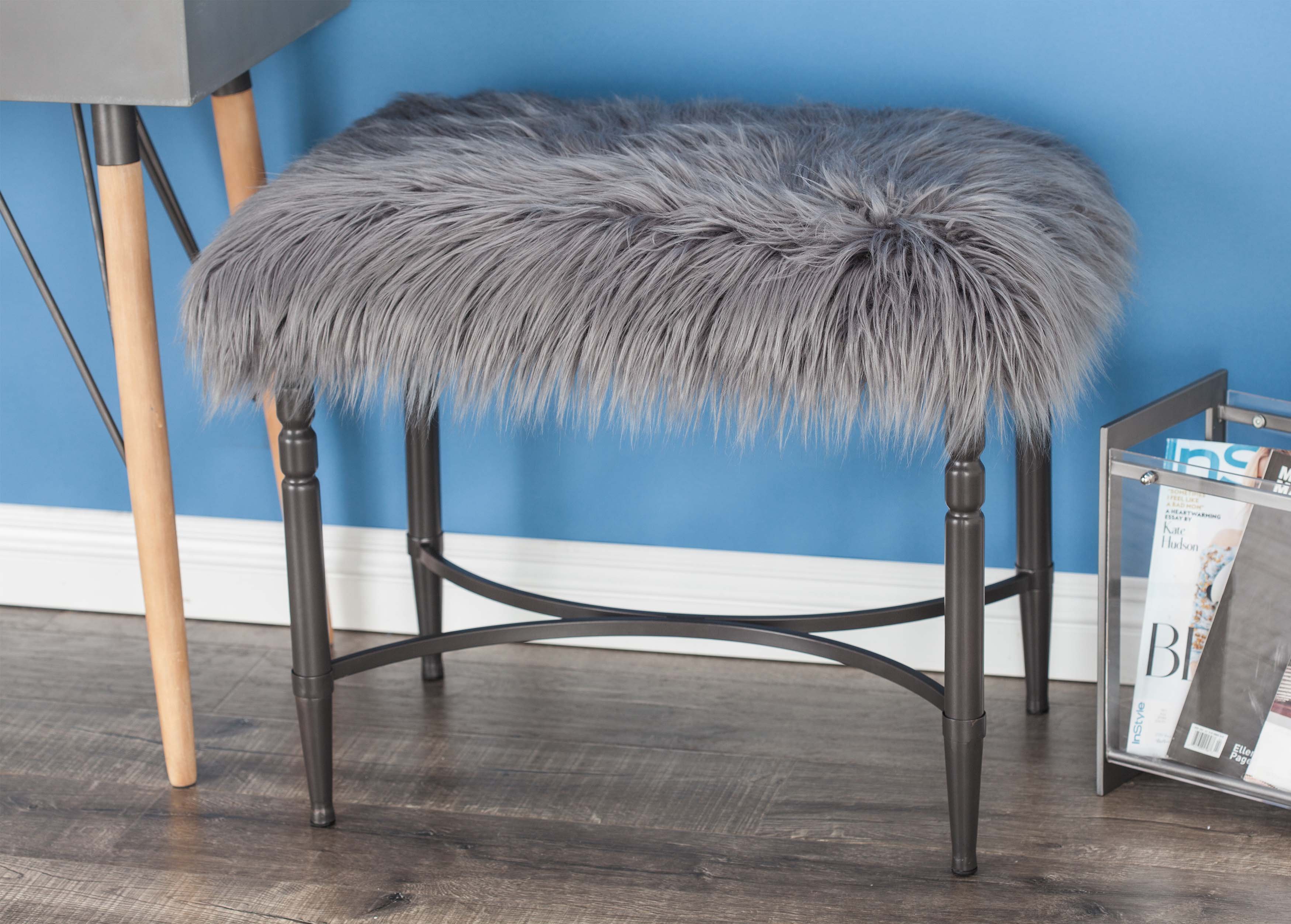 Gray metal faux fur stool