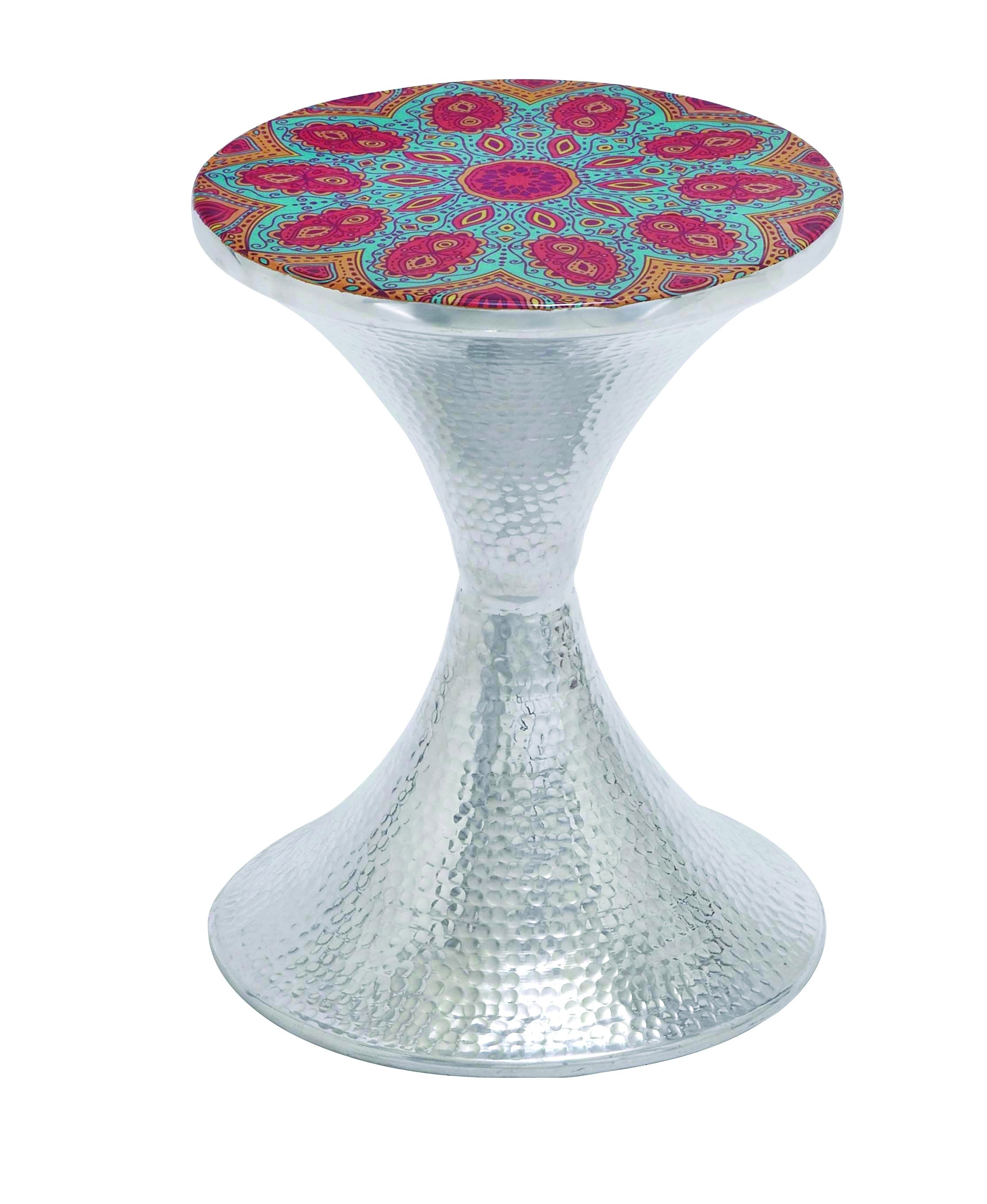 Round Shaped Accent Table With Turquoise Top In Green Base